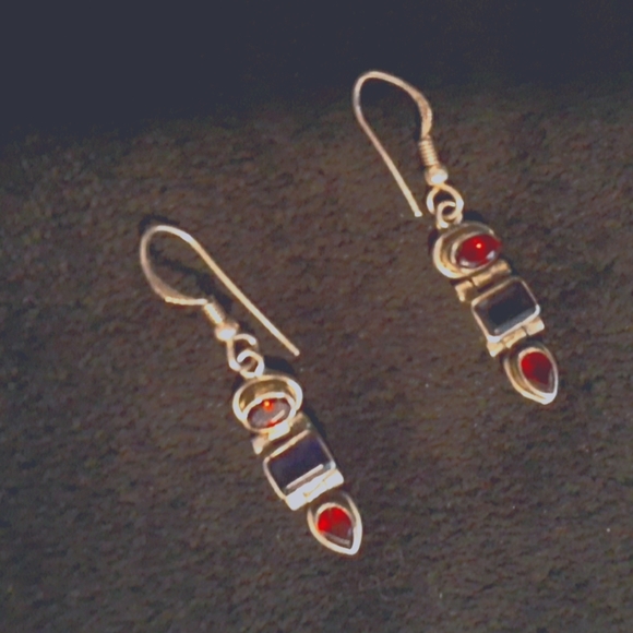Sterling sapphire garnet earrings - Picture 1 of 1